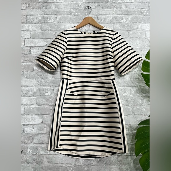 TOP SHOP - striped black white tailored fitted cocktail dress size US 4 - Picture 6 of 15
